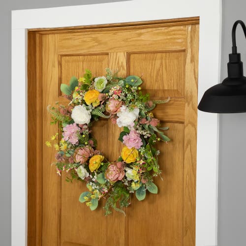 Northlight Rose And Hydrangea Floral Spring Wreath In Pink