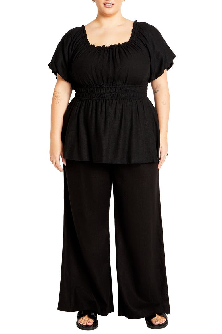 Suzy Smocked Waist Babydoll Top, Alternate, color, BLACK