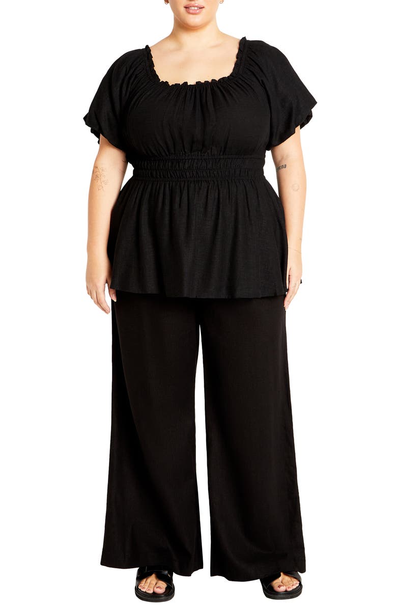 City Chic Suzy Smocked Waist Babydoll Top, Alternate, color, Black