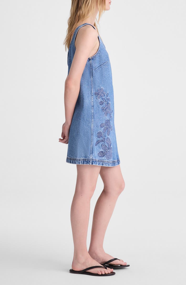 Madewell Embroidered Sleeveless Denim Minidress, Alternate, color, Worn Mid Indigo