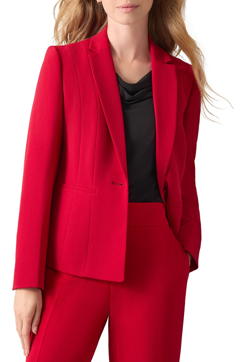 Stretch Crepe One-Button Blazer, Main, color, FIRE RED