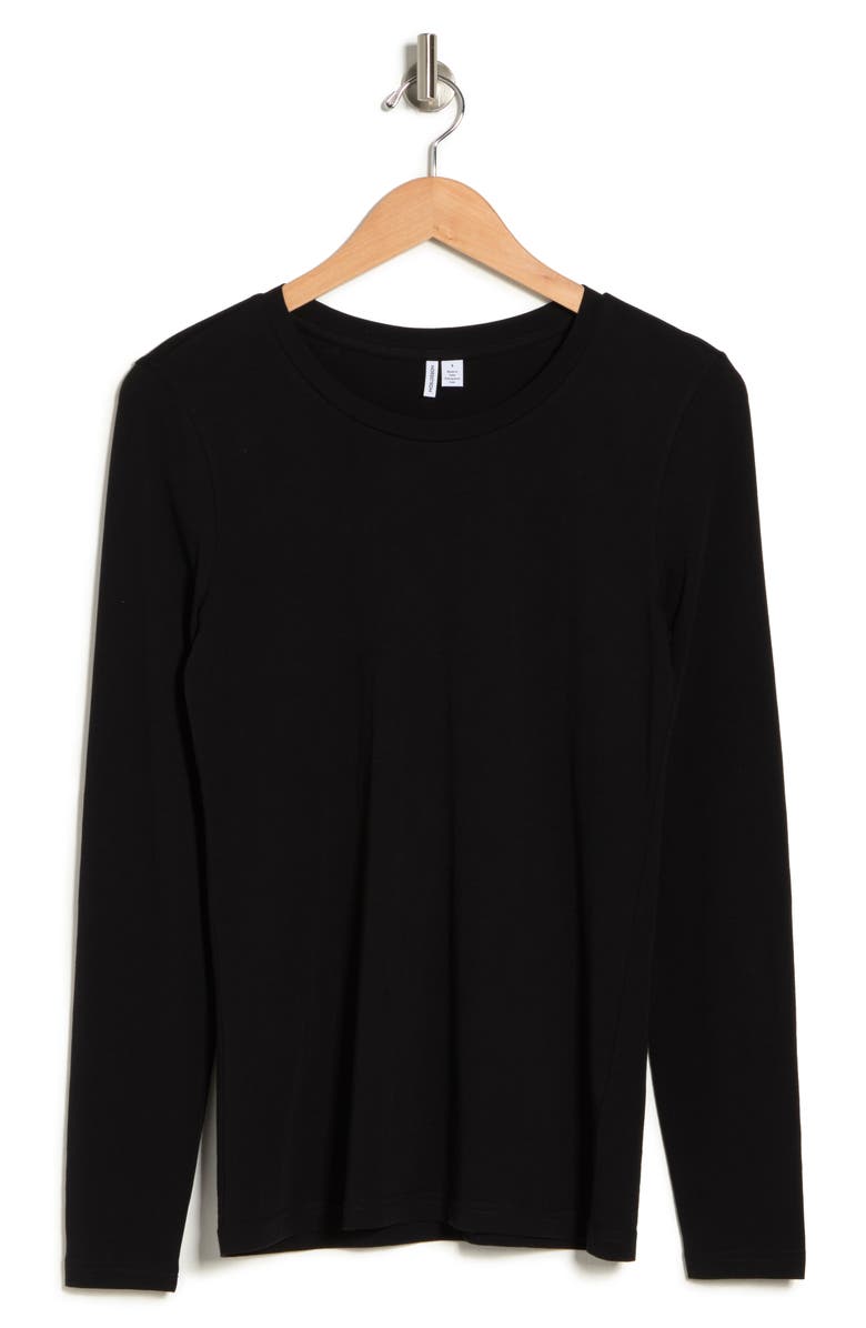 Nordstrom Crewneck Long Sleeve Pima Cotton T-Shirt, Alternate, color, Black