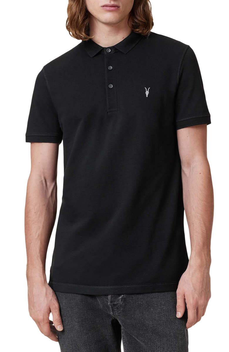AllSaints Reform Cotton Piqué Polo, Main, color, Black
