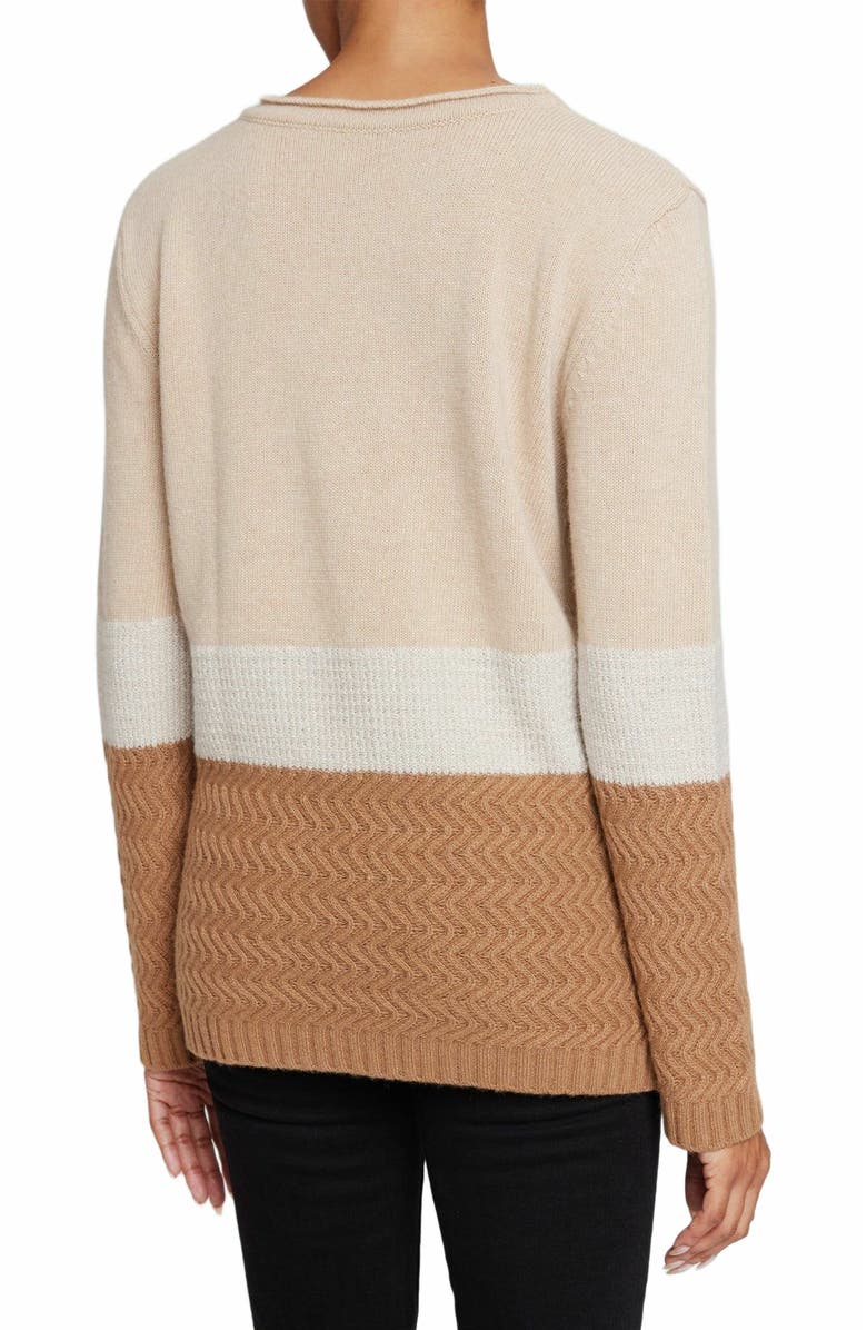 Santorelli DORA Color Block Sweater in Merino Wool and Cashmere Blend, Alternate, color, Beige