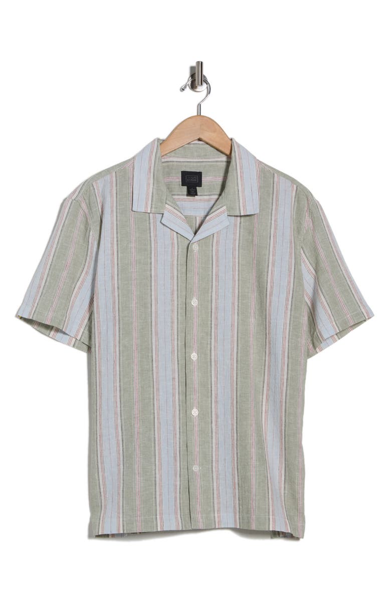 14th & Union Linen & Cotton Short Sleeve Camp Shirt, Alternate, color, Olive River Stripe