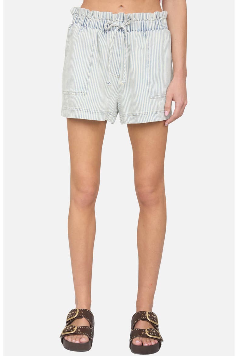 Stripe Paperbag Waist Denim Shorts, Main, color, LIGHT BLUE
