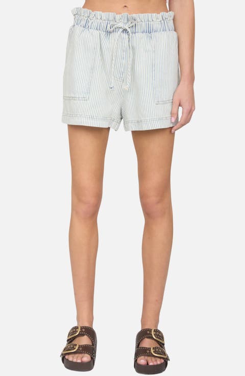 Stripe Paperbag Waist Denim Shorts