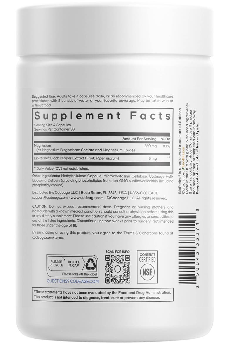 Magnesium Glycinate Chelate Mineral Supplement 1-Month Supply, Alternate, color, White