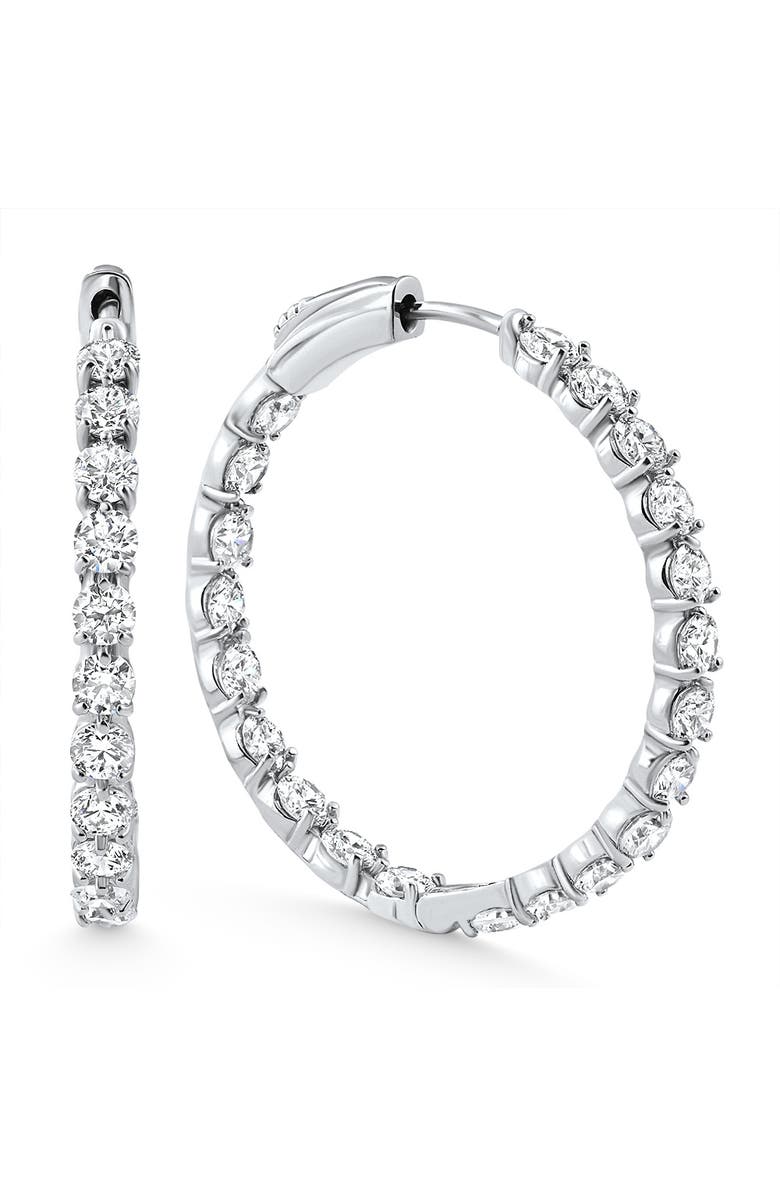 Bliss Diamond 4 1/2Ct Diamond Inside Outside Hooops Gold Women's Earrings Lab Grown 1.25" Tall, Main, color, 14K White Gold