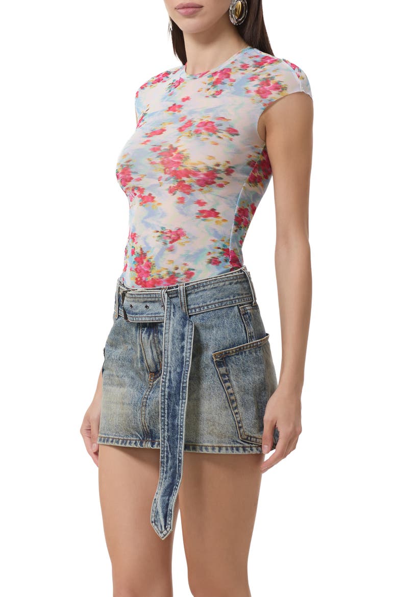 Nina Print Cap Sleeve Mesh Top, Alternate, color, DIGITAL FLORAL