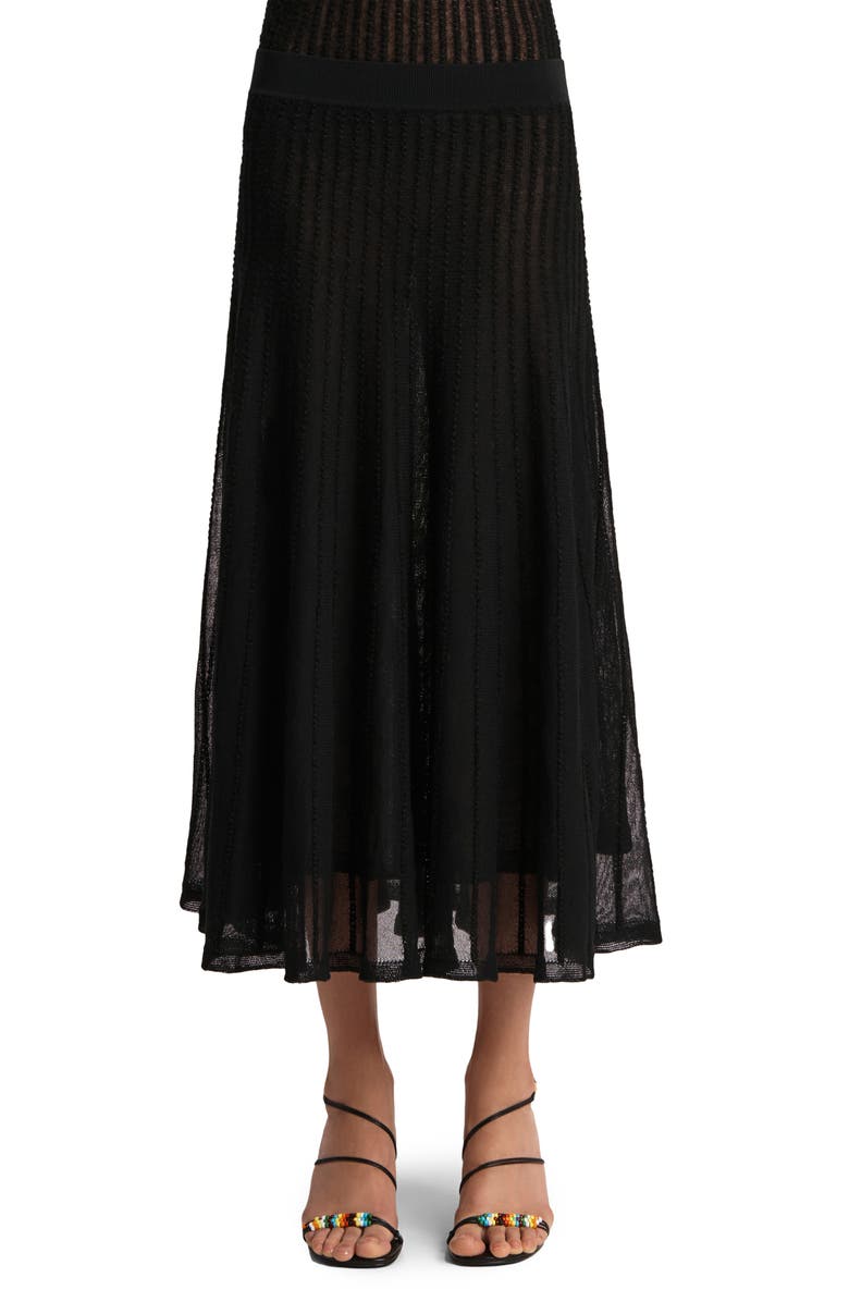 Khaite Dawn Knit Stripe Sweater Skirt, Main, color, Black
