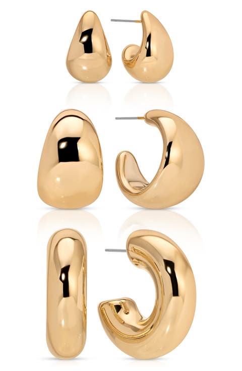Set of 3 Domed Hoop Earrings