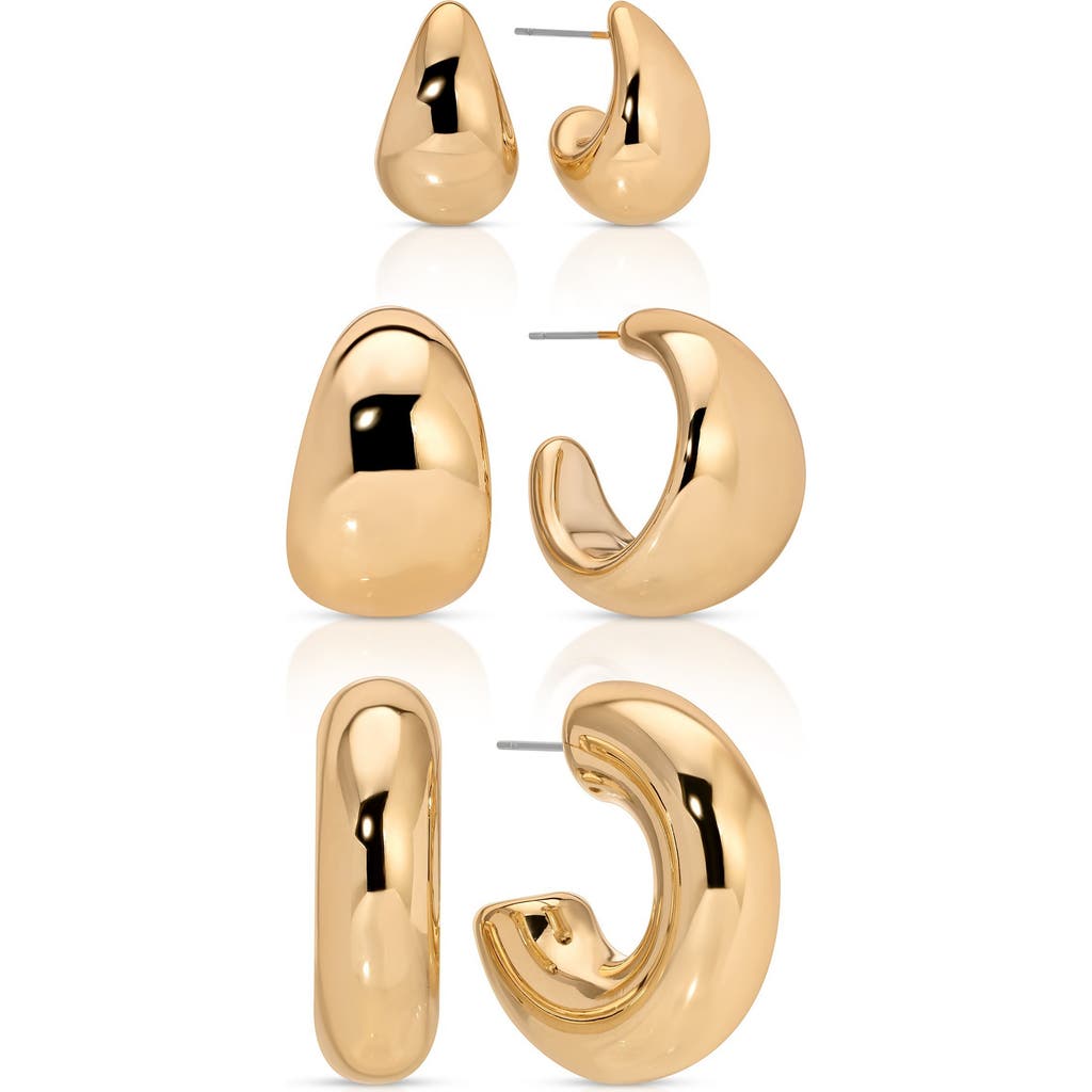 Ettika Set Of 3 Domed Hoop Earrings In Gold