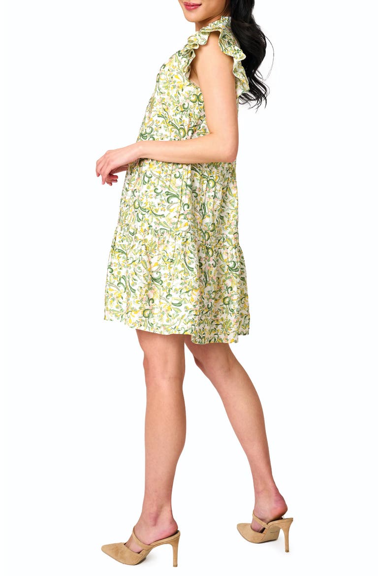 Print Flutter Sleeve Tiered Dress, Alternate, color, SECRET GARDEN