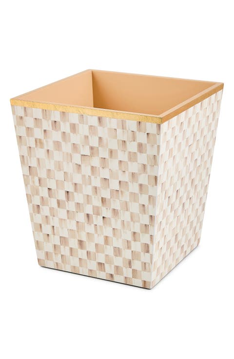 Mocha Check Glass Waste Bin