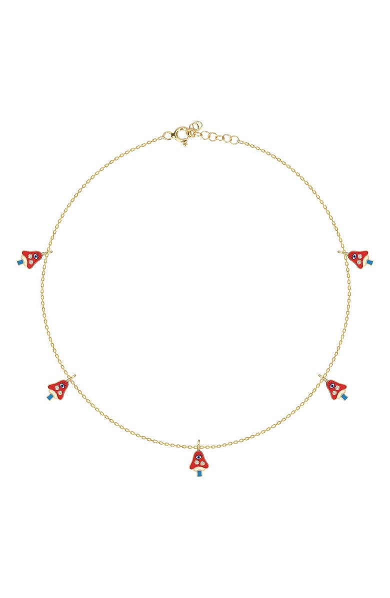GABI RIELLE Vacay Dreamy Collection 14K Gold Plated Sterling Silver Lucky Magic Mushroom Anklet, Alternate, color,