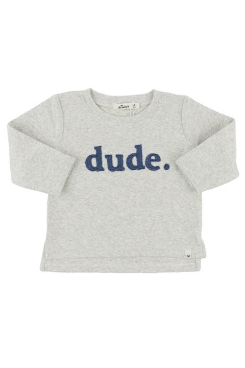 "Dude" Denim Applique Raw Edge Baby Rib L/S Tee- Infant