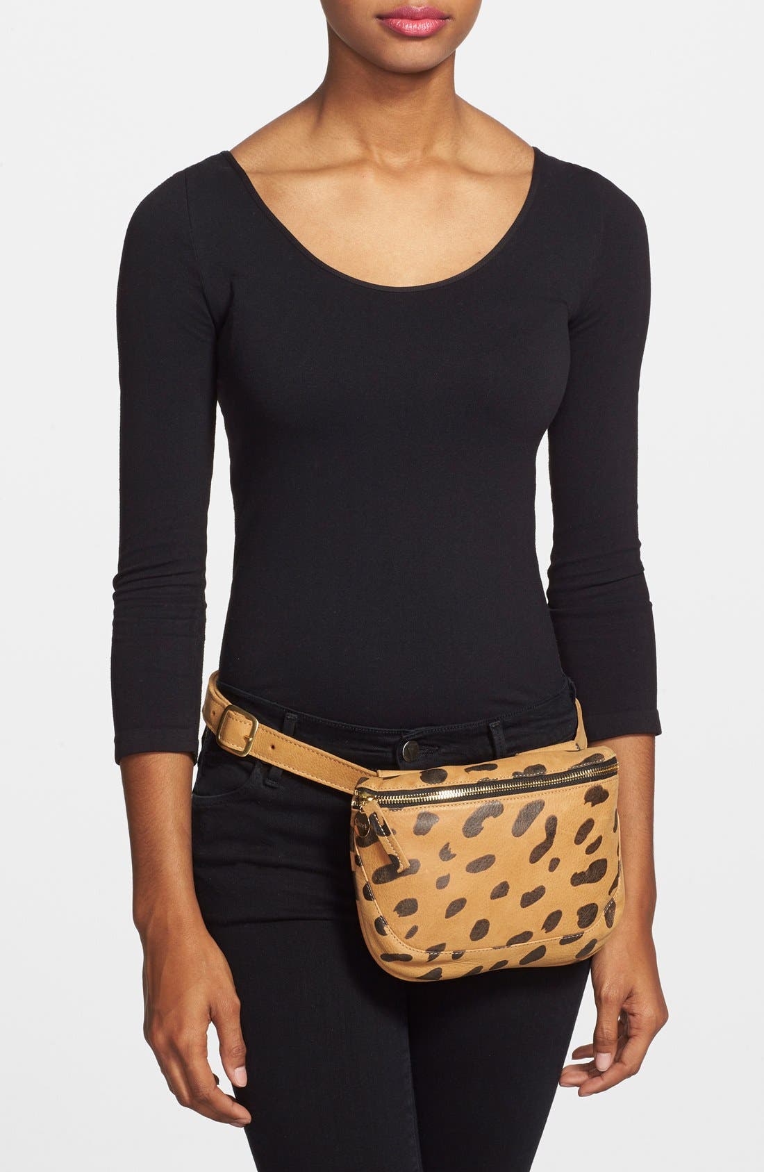 Clare V. 'Fanny Pack' Jaguar Print Leather Belt Bag, Alternate, color, 