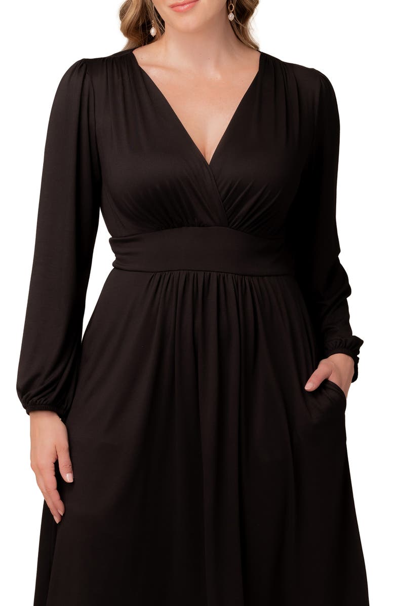 Kiyonna Diana Long Sleeve Dress, Alternate, color, Black Noir