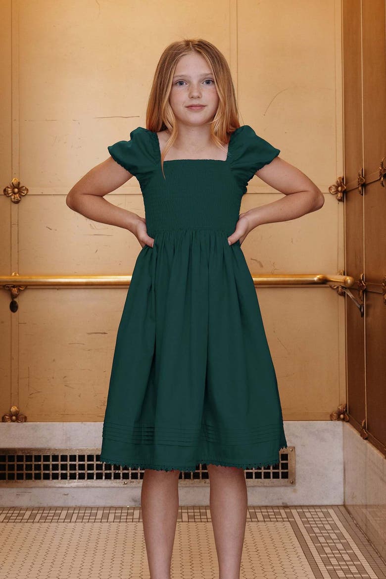 Kids' Organic Sateen Flower Girl Dress, Alternate, color, Deep Green