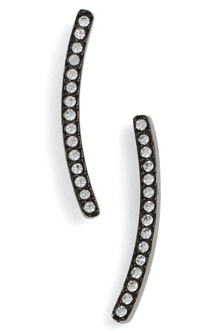 Pavé Curved Bar Stud Earrings, Main, color, BLACK