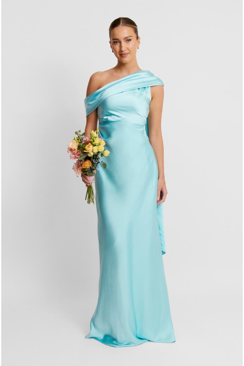 Drape One Shoulder Bridesmaid Dress, Alternate, color, Turquoise