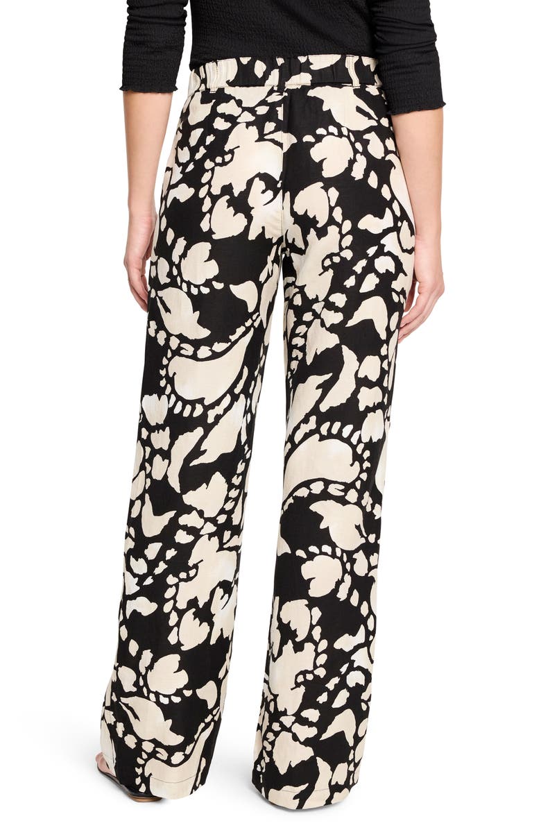 NIC+ZOE Evening Petal Wide Leg Linen Blend Pants, Alternate, color, Black Multi
