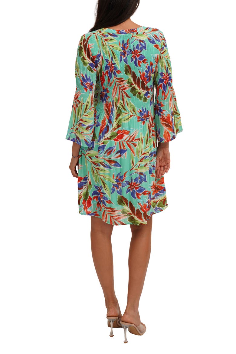 Three-Quarter Sleeve Plissé Dress, Alternate, color, TROPICAL DAYDREAM