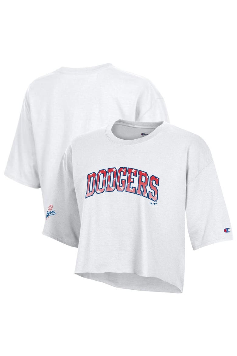 Women's Champion  White Los Angeles Dodgers Boyfriend Cropped Americana T-Shirt, Main, color, White