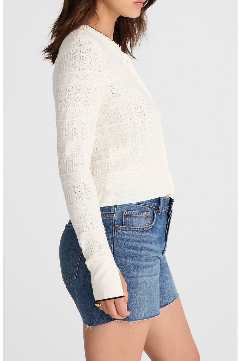 Pointelle Cotton Blend Cardigan, Alternate, color, IVORY AND BLACK COMBO