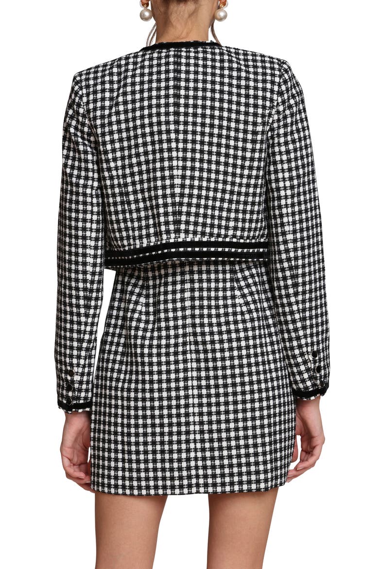 Tweed Bow Crop Jacket, Alternate, color, WHITE-BLACK