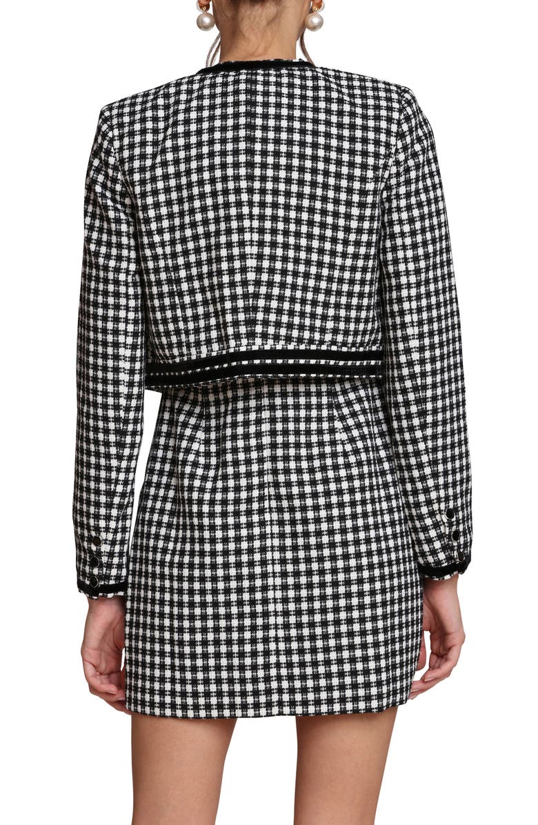 Avec Les Filles Tweed Bow Crop Jacket, Alternate, color, White-Black