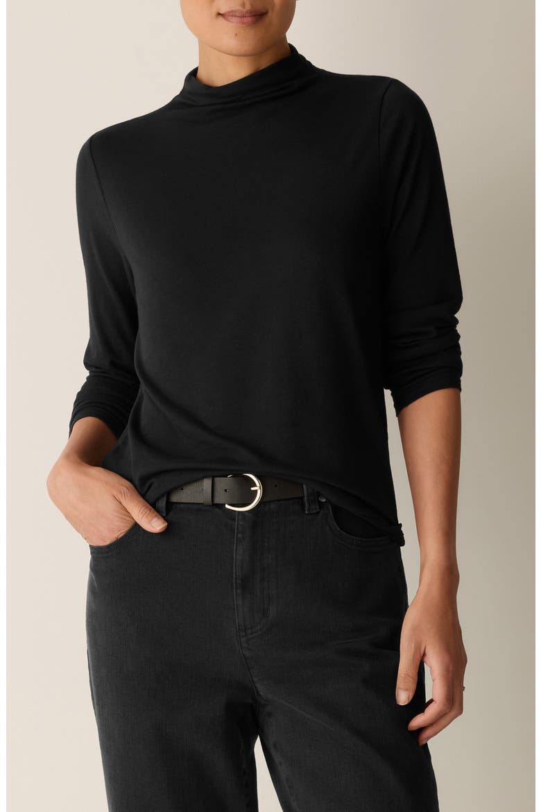 Funnel Neck Long Sleeve T-Shirt, Main, color, BLACK