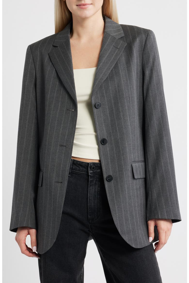 Three-Button Pinstripe Blazer, Main, color, CHARCOAL