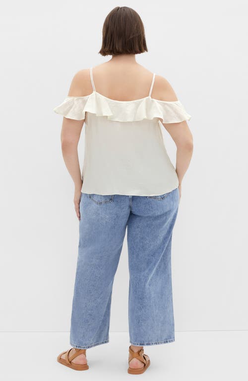 City Chic Aliya Cold Shoulder Satin Top In Butter