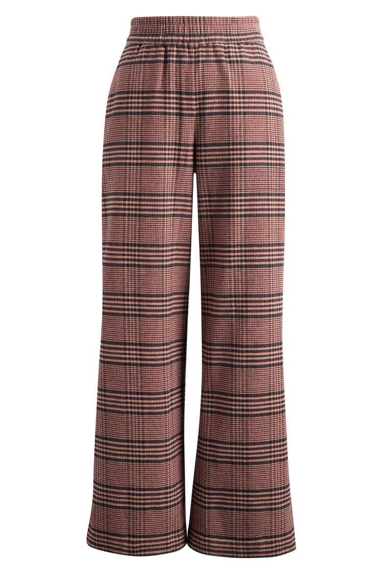 Allison Plaid Pull-On Wide Leg Moleskin Pants, Alternate, color, WARM PLAID