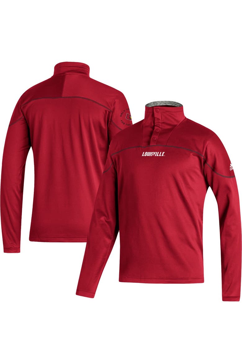 Men's adidas Red Louisville Cardinals AEROREADY Knit Quarter-Snap Jacket, Main, color, Red