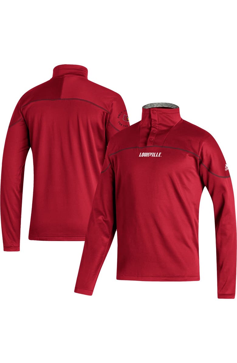 adidas Men's adidas Red Louisville Cardinals AEROREADY Knit Quarter-Snap Jacket, Main, color, Red