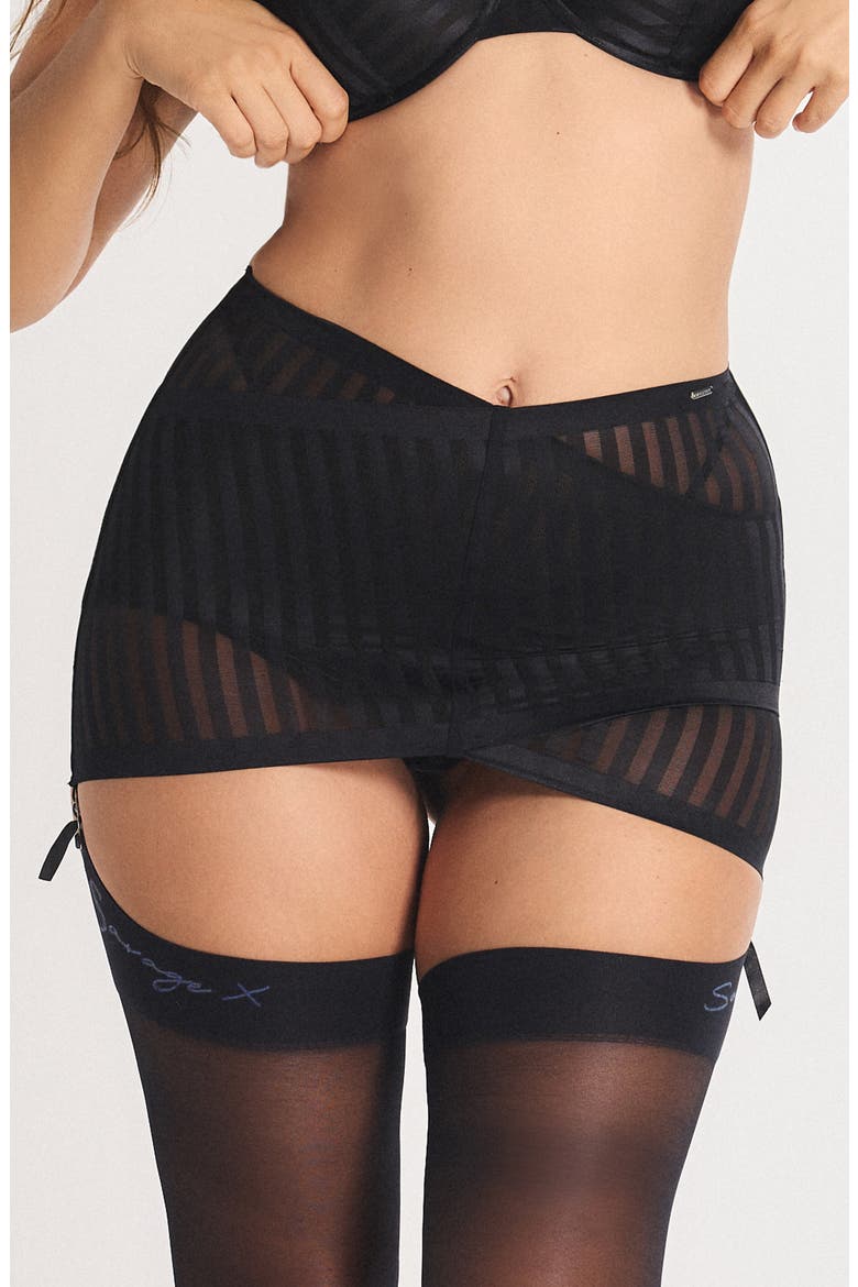Show 'n' Tell Stripe Garter Skirt, Main, color, BLACK CAVIAR