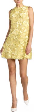Mac Duggal Floral Beaded Mesh Sleeveless Trapeze Mini Dress