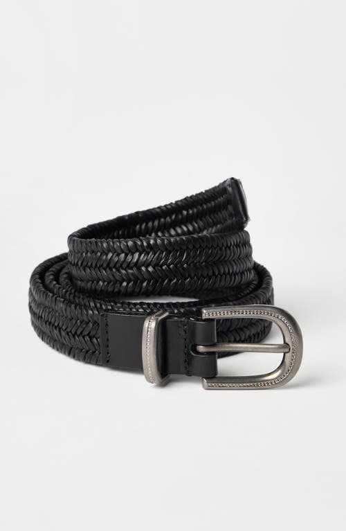 Brunello Cucinelli Braided Stretch Leather Belt In Black