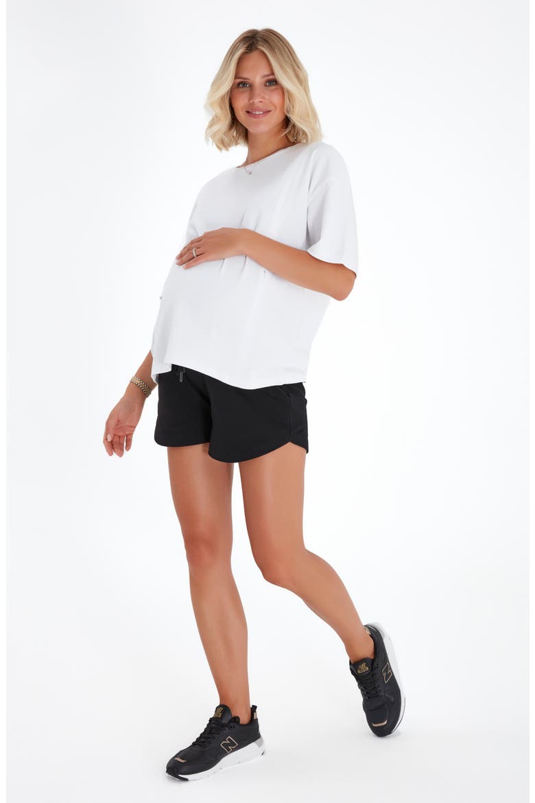 Relax Foldover Waistband Maternity Shorts, Alternate, color, BLACK