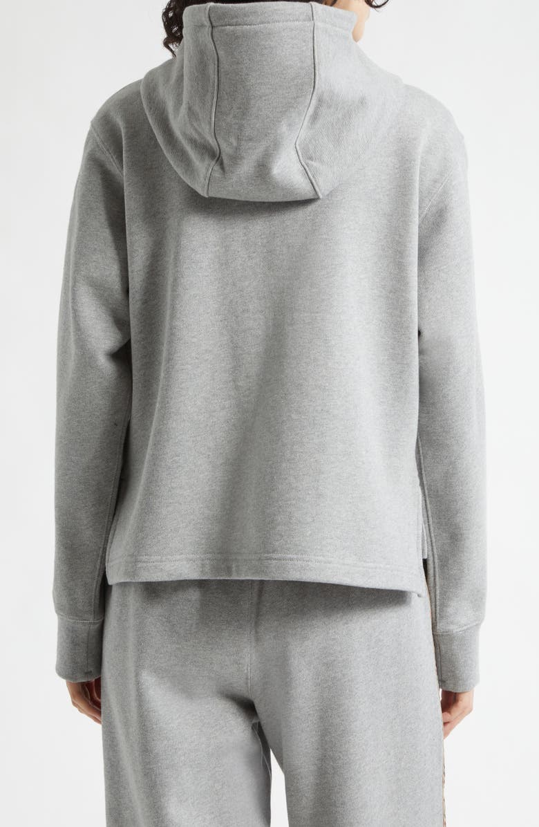 Burberry Harper Check Tape French Terry Full Zip Hoodie, Alternate, color, Pale Grey Melange