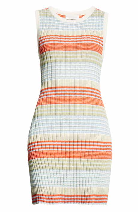 Ramy Brook Cailin Stripe Sleeveless Cotton Blend Sweater Dress