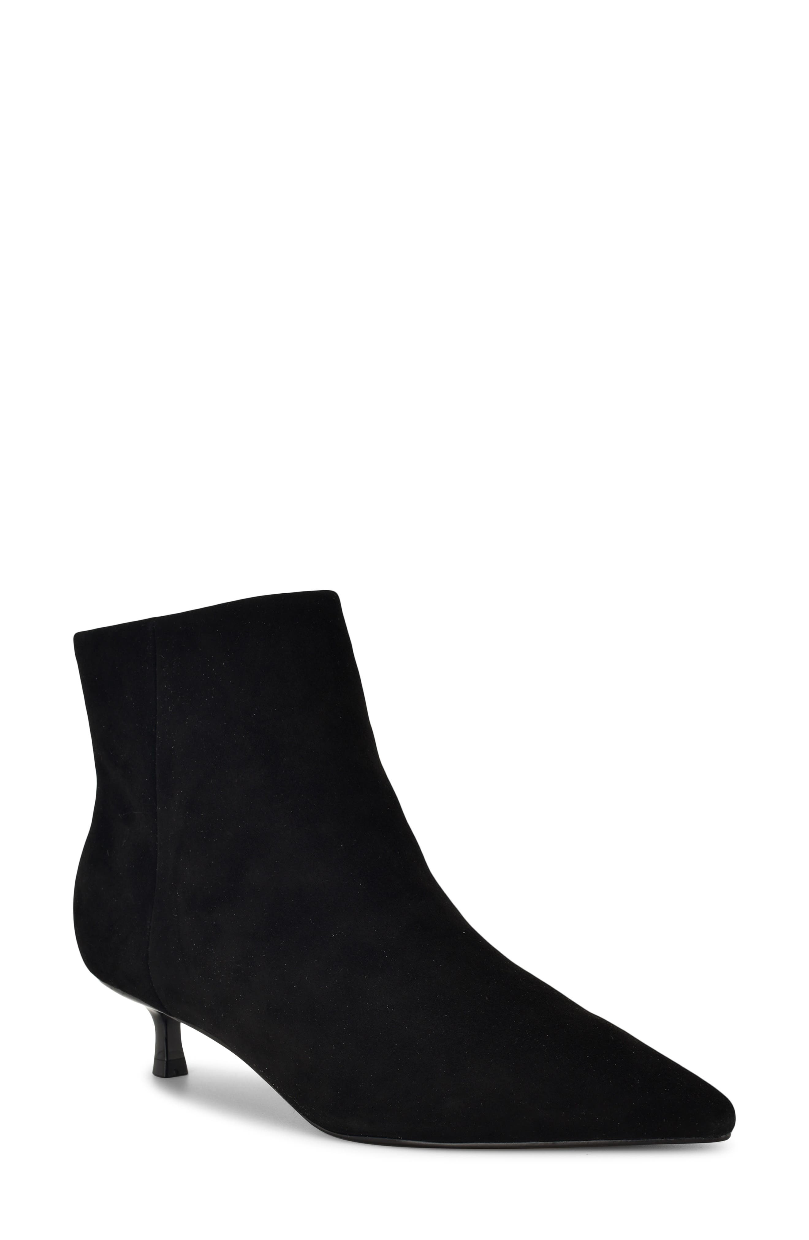 Nine West Turrel Pointed Toe Kitten Heel Bootie, Main, color, Black