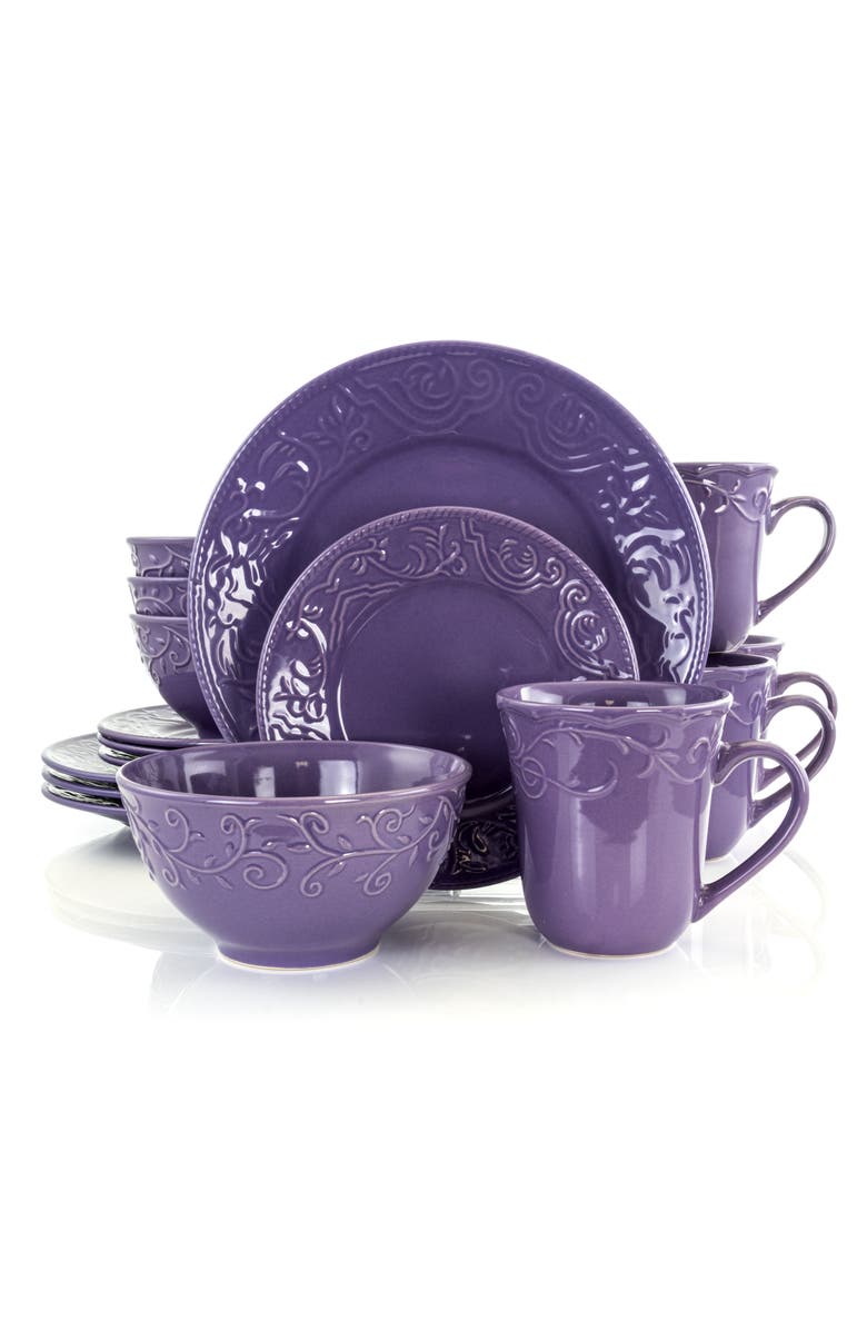 Elama Lilac Fields 16-Piece Dinnerware Set, Main, color, Purple