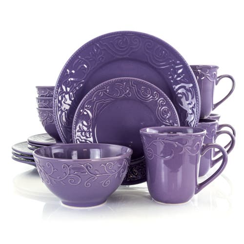 Elama Lilac Fields 16-piece Dinnerware Set In Purple