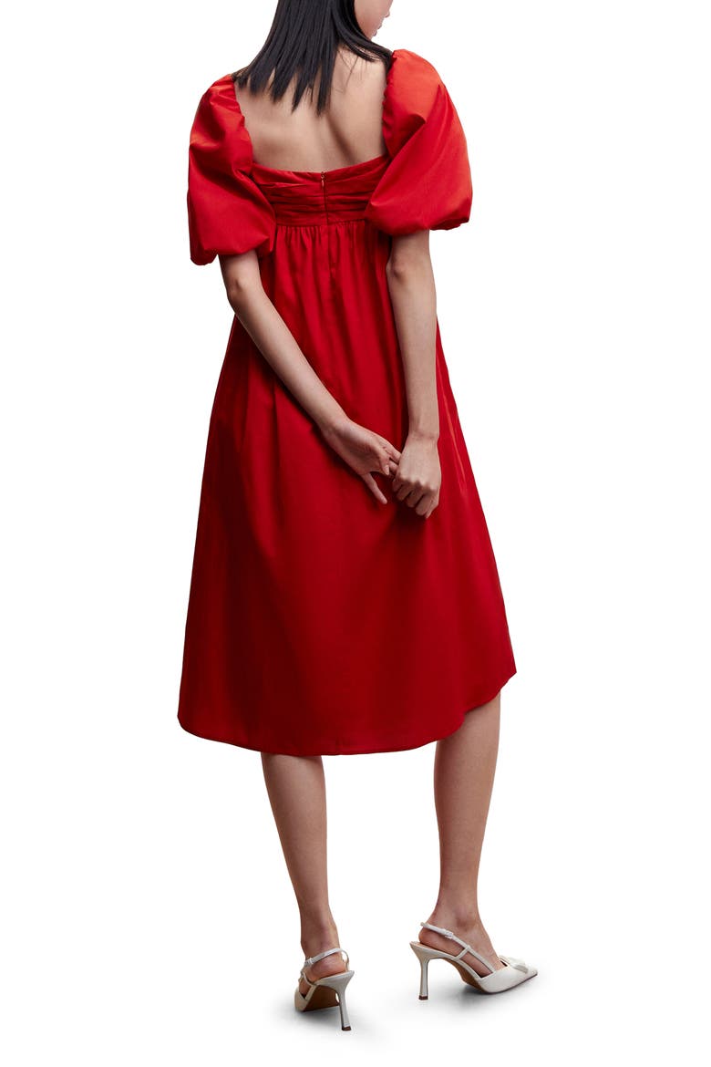 Puff Sleeve Cotton Dress, Alternate, color, RED