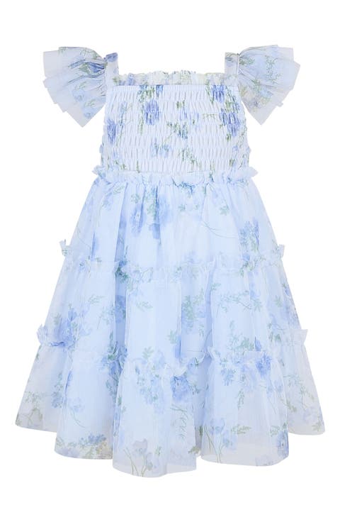 Flutter Sleeve Smocked Strawberry Embroidered Dress (Baby)