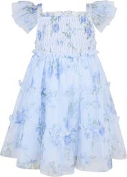Zunie Flutter Sleeve Smocked Strawberry Embroidered Dress